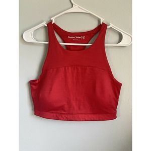 Outdoor Voices M High Neck Sweat Tech Sports Bra Red Pink Athletic Spandex Blend
